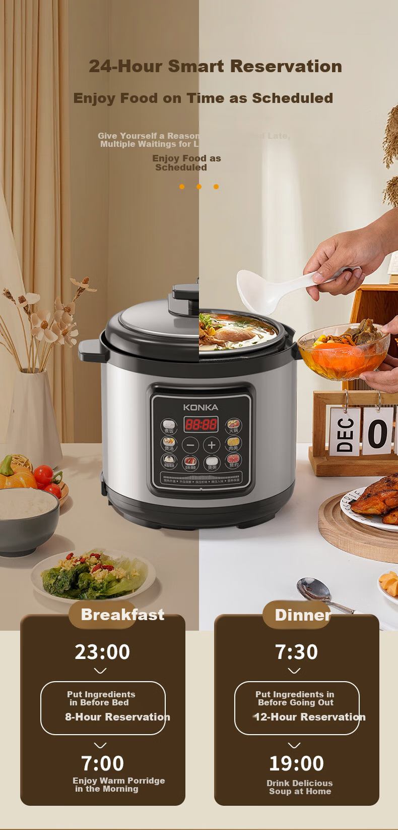 KONKA Electric Pressure Cooker, 5L Multi-Functional Household High-Pressure Cooker with Non-Stick Inner Pot, Smart Reservation Pressure Cooker KYLG-5006E 8