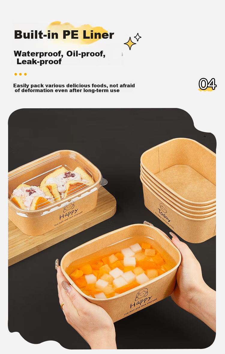 YOUAO Disposable Plates, 500ml*20 Pieces, Thickened Large Size, Biodegradable Kraft Paper Plates, Waterproof And Oil-Proof, No-Wash Tableware 6