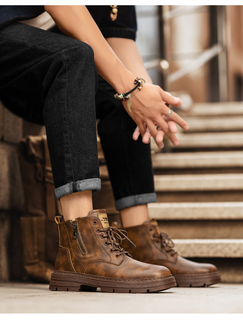Bull Family [Zhang Ruoyun Same Style] Men's Genuine Leather Martin Boots 2026 Autumn Winter New High-top British Style Work Boots for Men 10