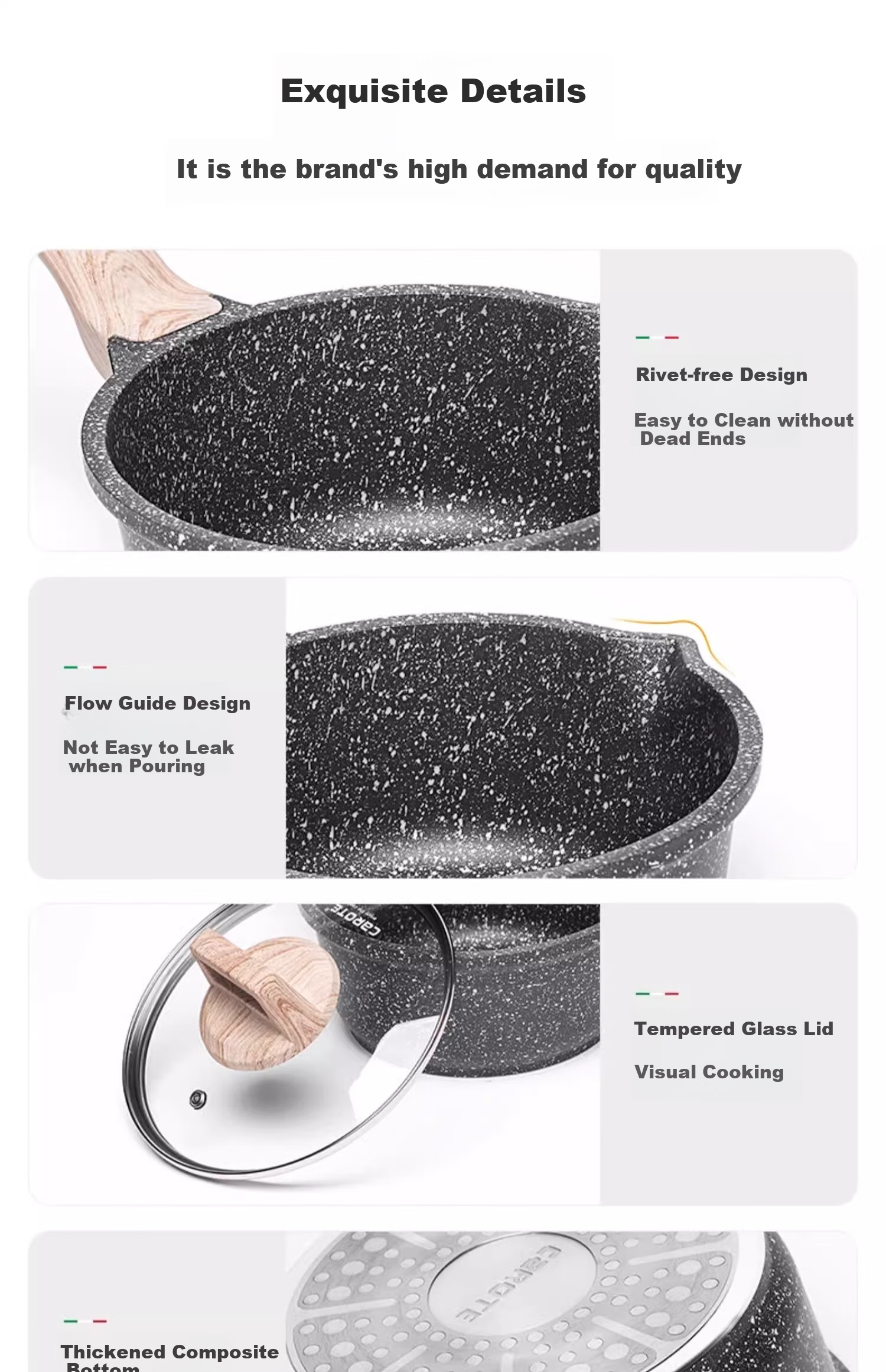 CaROTE Titanium Non-Stick Milk Pot Baby Food Pot Household Noodle Pot Small Soup Pot Cooking Pot Small Pot 20cm 22