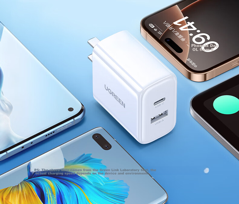 UGREEN PD20W Charger, Dual-Port GaN Fast Charging Adapter, Type-C/USB Quick Charge Plug, Compatible with Apple IPhone 18 Pro Max/17/16 Air Phones And IPad 4