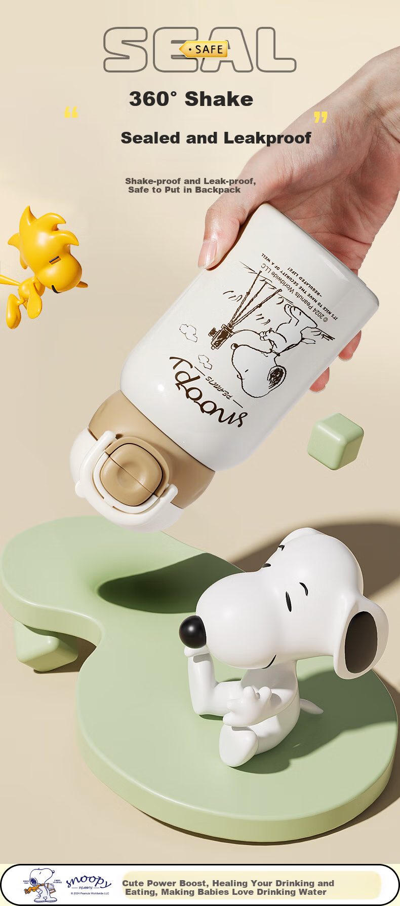 SNOOPY Children's Insulated Cup with Sleeve, 316 Stainless Steel Kindergarten Direct Drinking Water Bottle, Dual-Use Straw Water Cup for Boys And Girls Students 11