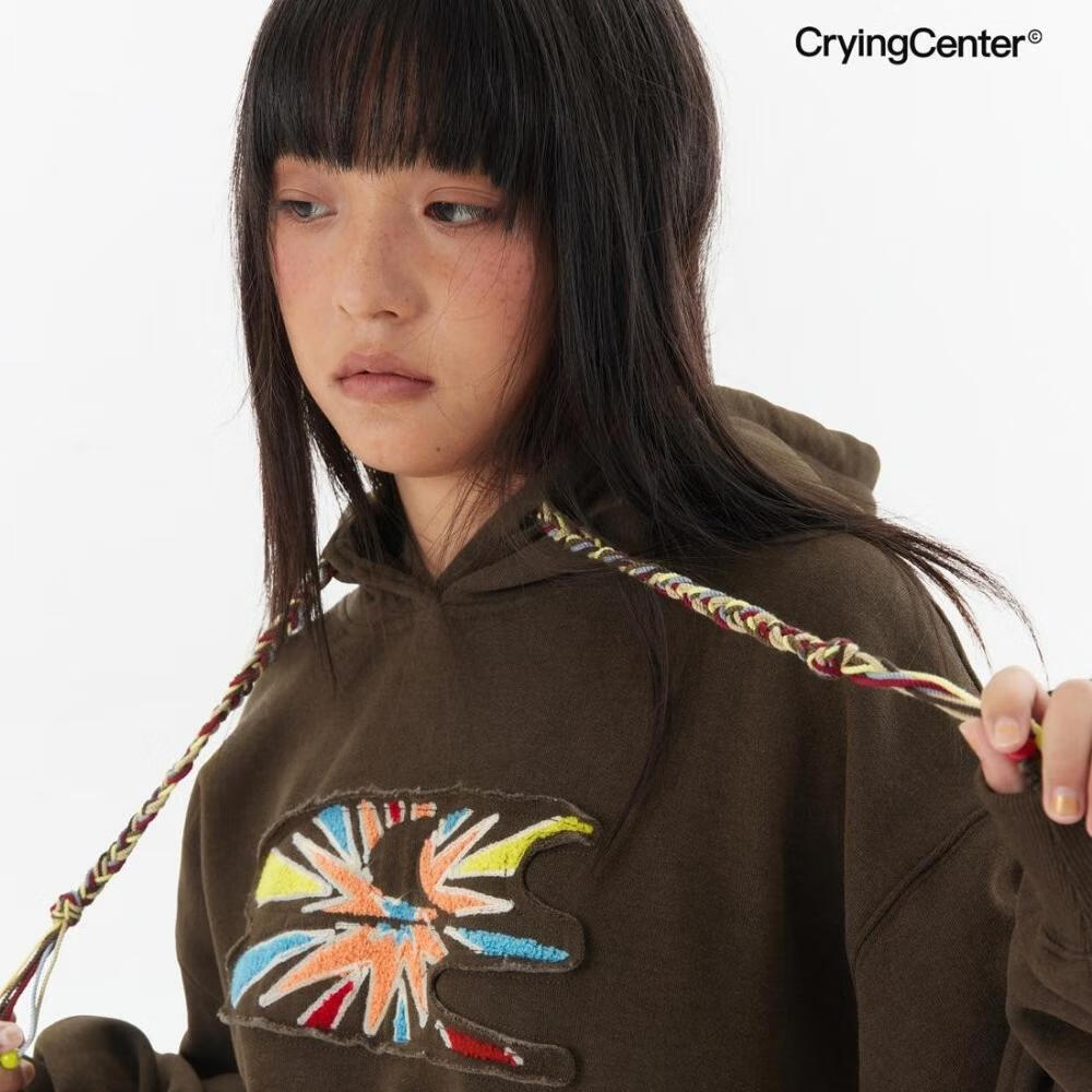 Crying Center Firework Embroidered Towel Sweatshirt Meteor Gray M