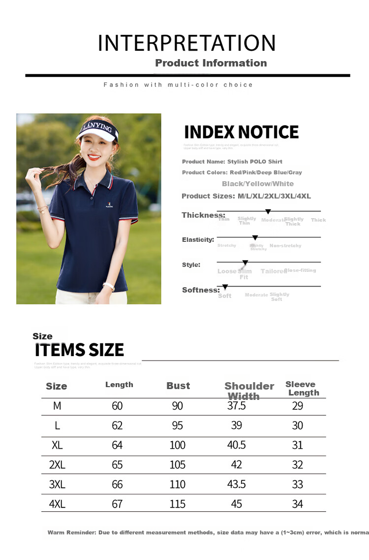 Woodpecker Pure Cotton Polo Shirt Women Short Sleeve Slim Fit Plus Size Casual Summer Top Dark Blue XL 5