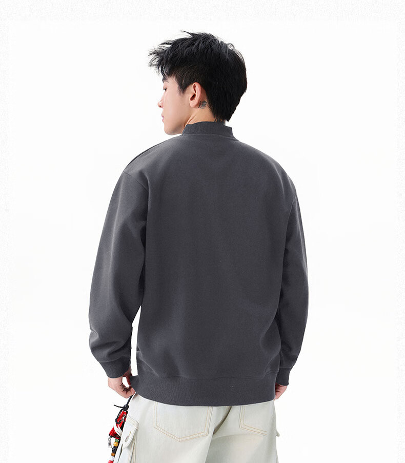 Homlean Heavyweight Henry Collar Solid Color Sweatshirt Men Autumn Fashion Casual Loose Base Shirt HQ00 Black 4XL 19