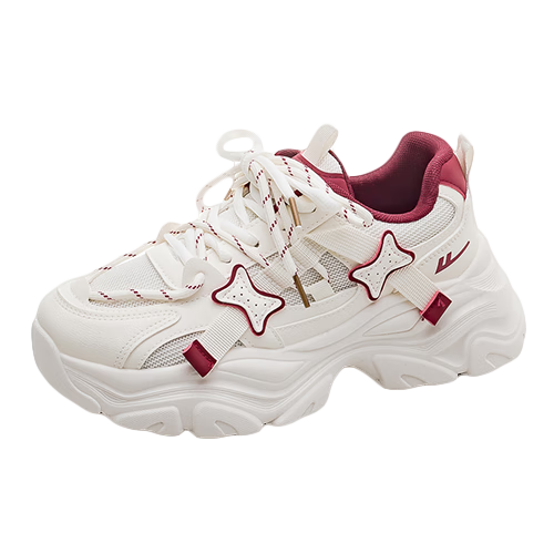 Warrior Women's Dad Sneakers 2025 Autumn Winter New Thick Sole Height Increasing White Casual Soft Sole Sports Shoes