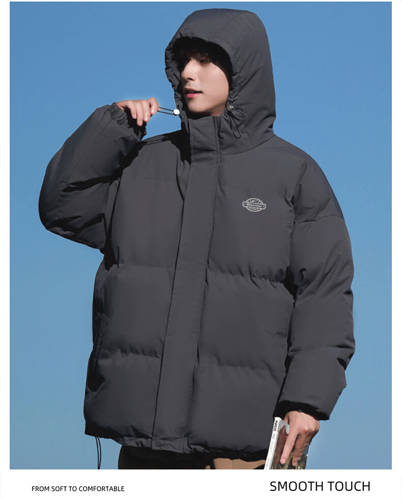 Warrior Men's Winter Hooded Thickened Cotton Jacket Cold-Resistant Warm Cotton Coat New Year Battle Robe Puffer Jacket 20