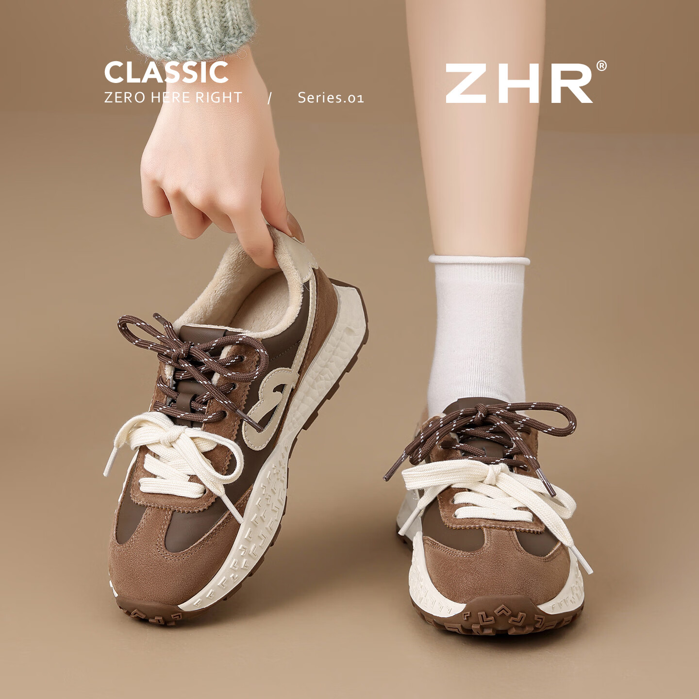 ZHR Fleece-lined German Shepherd Training Shoes Women Winter Warm Cotton Shoes Retro Versatile Thick-soled Women’s Shoes KS271A Brown Size 37