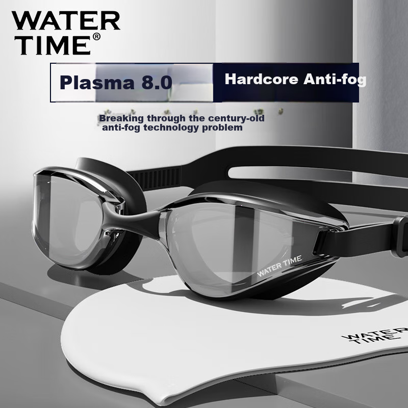 WATERTIME / Shuichuan Swimming Goggles, Large Frame with Anti-Fog And Waterproof Coating, High Definition Professional Swim Glasses for Men And Women, Black