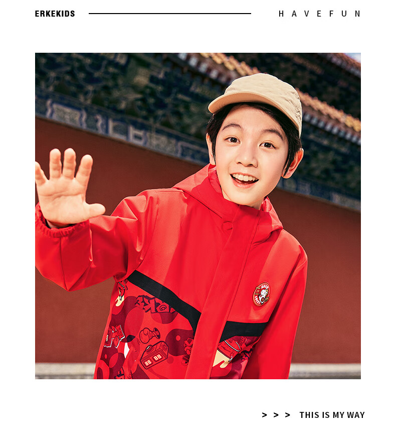 ERKE Kids Boys Girls New Year Coat Children's Four-Protection Technology Thickened Windbreaker Dragon Flame Red 165 14