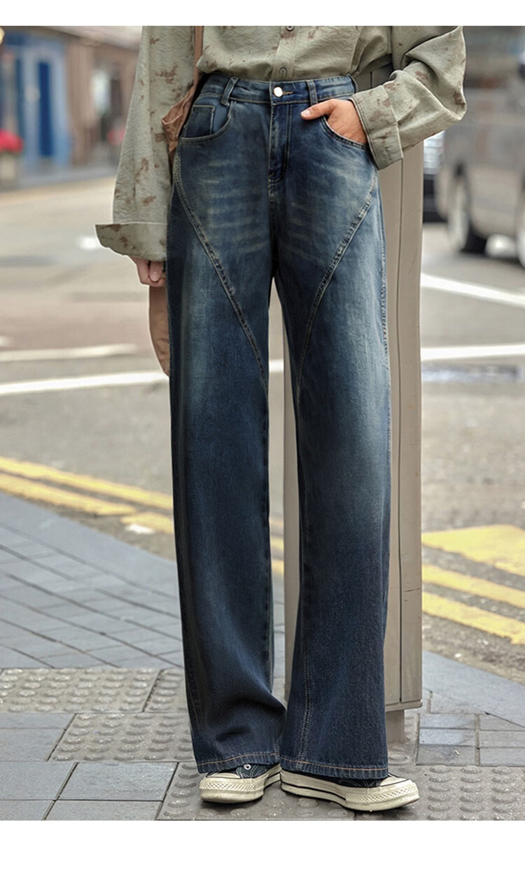 Chushen Women's Spring and Autumn High Waist Slim Straight Vintage Denim Jeans S51N063 20