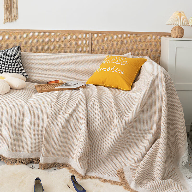 AVIVI Sofa Cover Slipcover Sofa Pad Four Seasons Non-Slip Full Cover Blanket 180x230cm Khaki Waffle Pattern