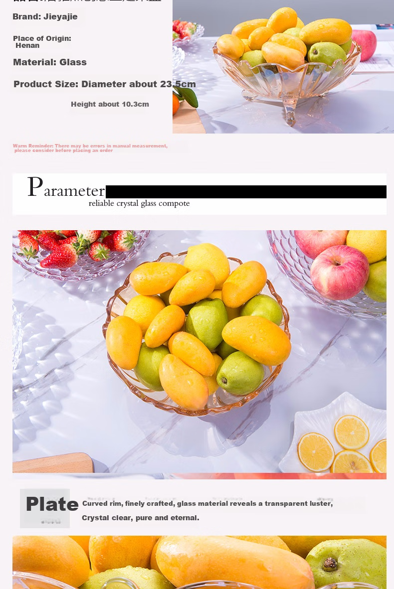 Jieyajie Glass Fruit Plates for Home Use, Large Capacity Serving Trays for Nuts And Snacks, 9.25 Inches, Set of 2 2