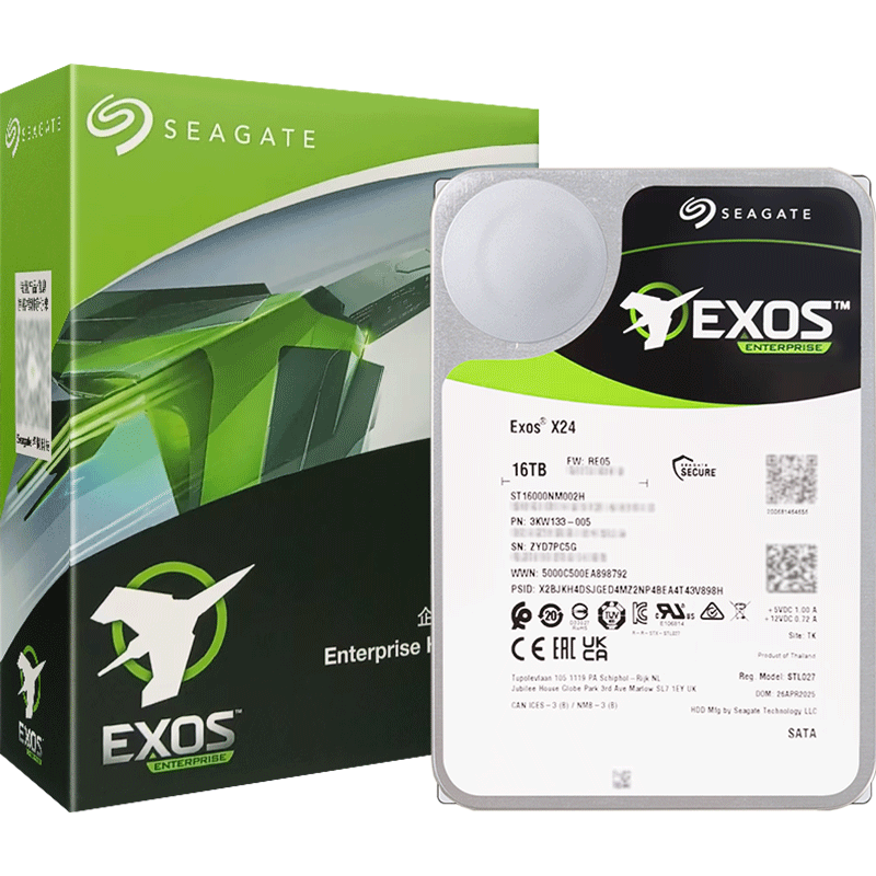 SEAGATE Enterprise Hard Drive 16TB 512MB 7200RPM CMR Vertical SATA Exos X24 Series Server HDD ST16000NM002H