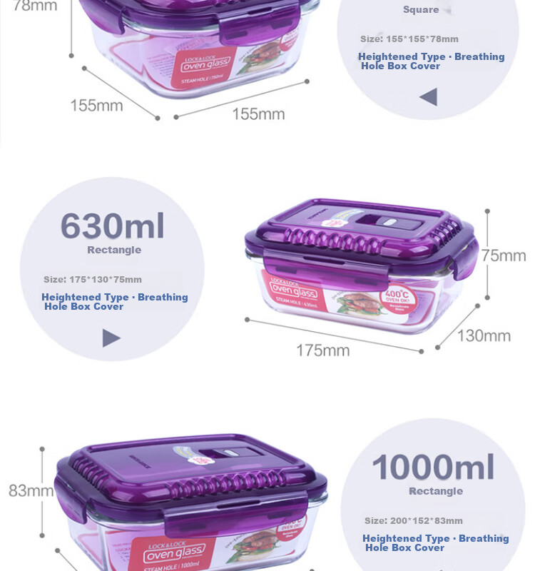 LOCK&LOCK Breathable Hole Heat-Resistant Glass Food Storage Container, Microwave-Safe Lunch Box, Sealed Bento Box, Meal Container, Ramen Bowl, 650ml 1