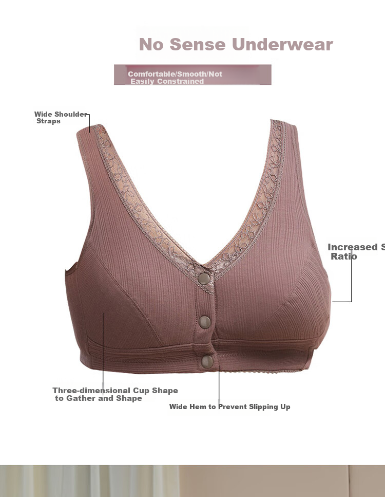 LangSha Mom's Underwear, Women's Plus Size Front-Closure Bra, Wireless Middle-Aged And Elderly Vest-Style Women's Brassiere, Skin Color, Size 36 3