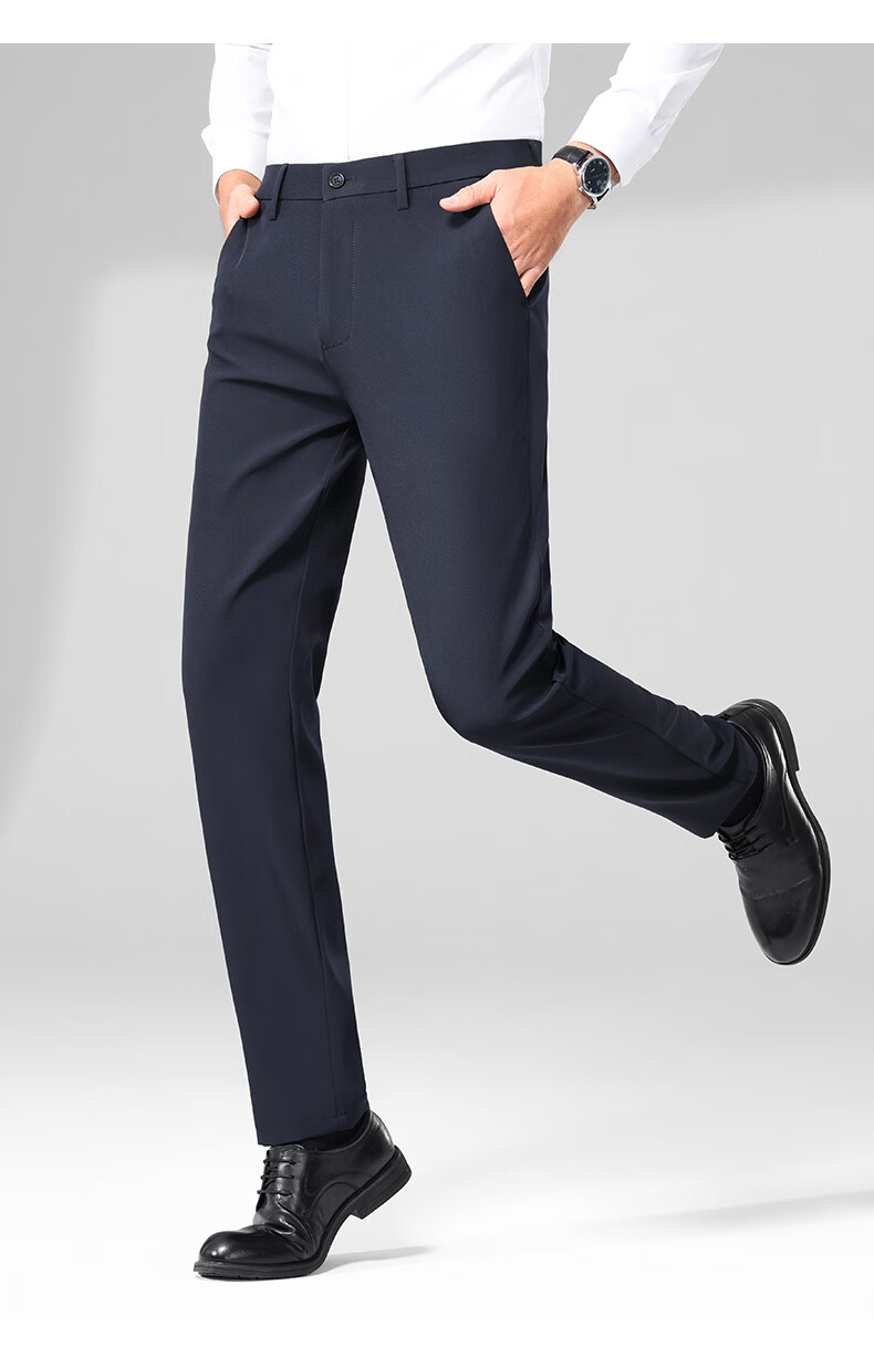 ROMON Men's Non-Iron Business Dress Pants Casual Stretch Straight-Leg Dad Pants Black Regular 32 10