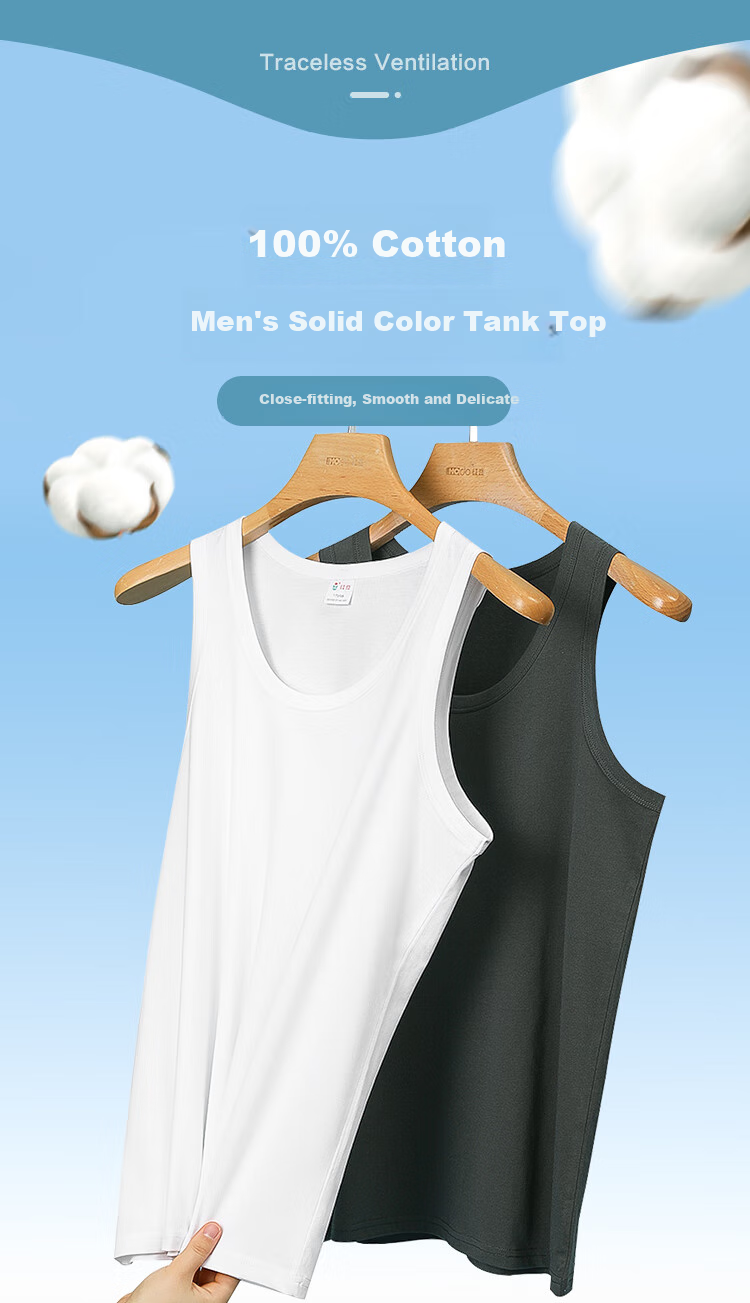 Hodo 2-Pack Pure Cotton Tank Tops for Men, Sports Sweat-Absorbing Breathable Undershirts Set, Size 170/95 1