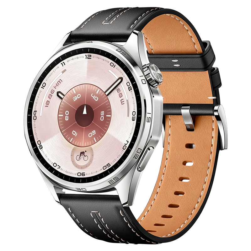 Weiqiantu Leather Watch Strap Compatible with Huawei Watch GT6/6pro/GT5/5pro/Watch5/4pro/GT4, 46mm Dial, Flat End Obsidian Black, Push-Button Style, Official Same As