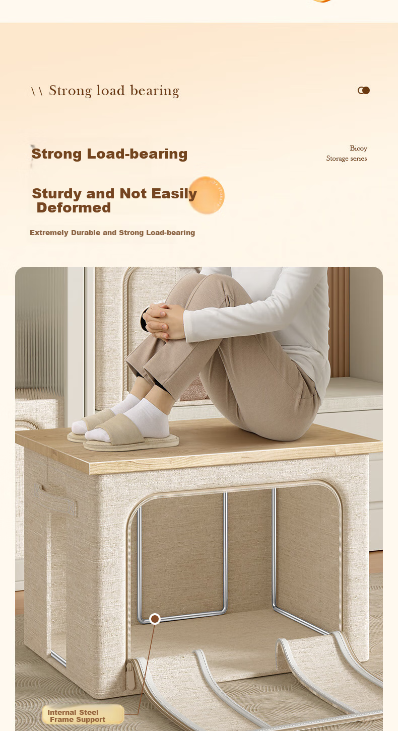 Baicaoyuan Storage Box, Fabric Clothes And Quilt Organizer, Foldable Storage Container, Wardrobe Steel Frame Box, Storage Bin, 36L 8