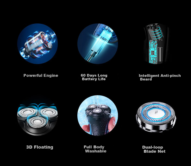 FLYCO Electric Shaver, Gift for Men, Jingdong Exclusive, Rechargeable Smart Car-Shaving Razor, Rotating Beard Trimmer, Fully Washable PS197 2