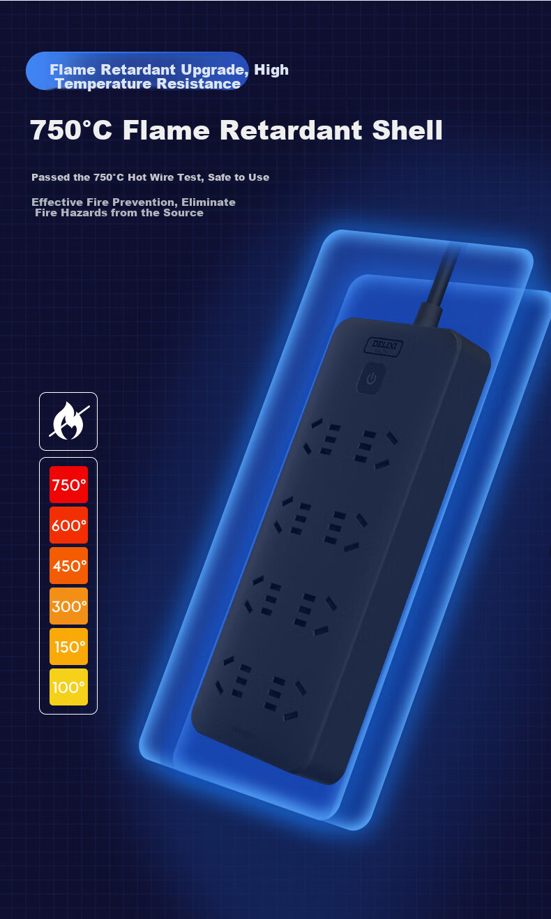 DELIXI National Standard Power Strip/surge Protector/power Bar/extension Cord/extension Strip/power Board 3 Outlets with Master Switch, Total Length 1.8 Meters, Black 2