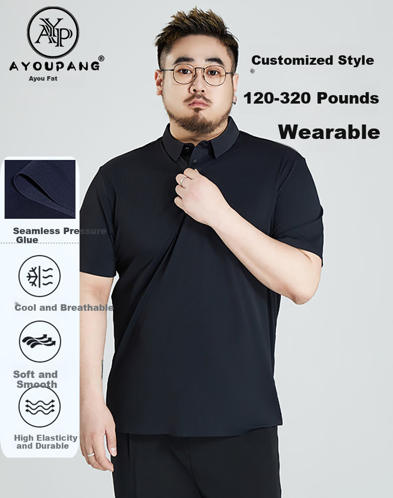 Ayoupang Seamless Plus Size Business Polo Shirt for Men, 2026 New Style, Ice Silk High Elasticity Collared Short-Sleeve T-Shirt, Loose Fit, Summer 11