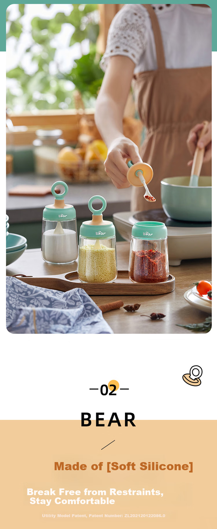 Bear Seasoning Jars, Spice Bottles, Kitchen Salt Shakers, MSG Containers, Assorted Set of 3, CX-JE009 3