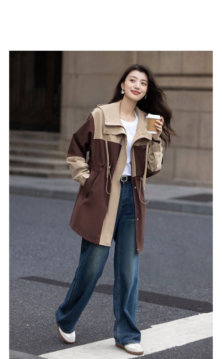 Demana [Three-Proof Black Technology] Autumn Jacquard Nordic Cotton Hooded Double Zipper Colorblock Drawstring Elegant Women's Jacket 2
