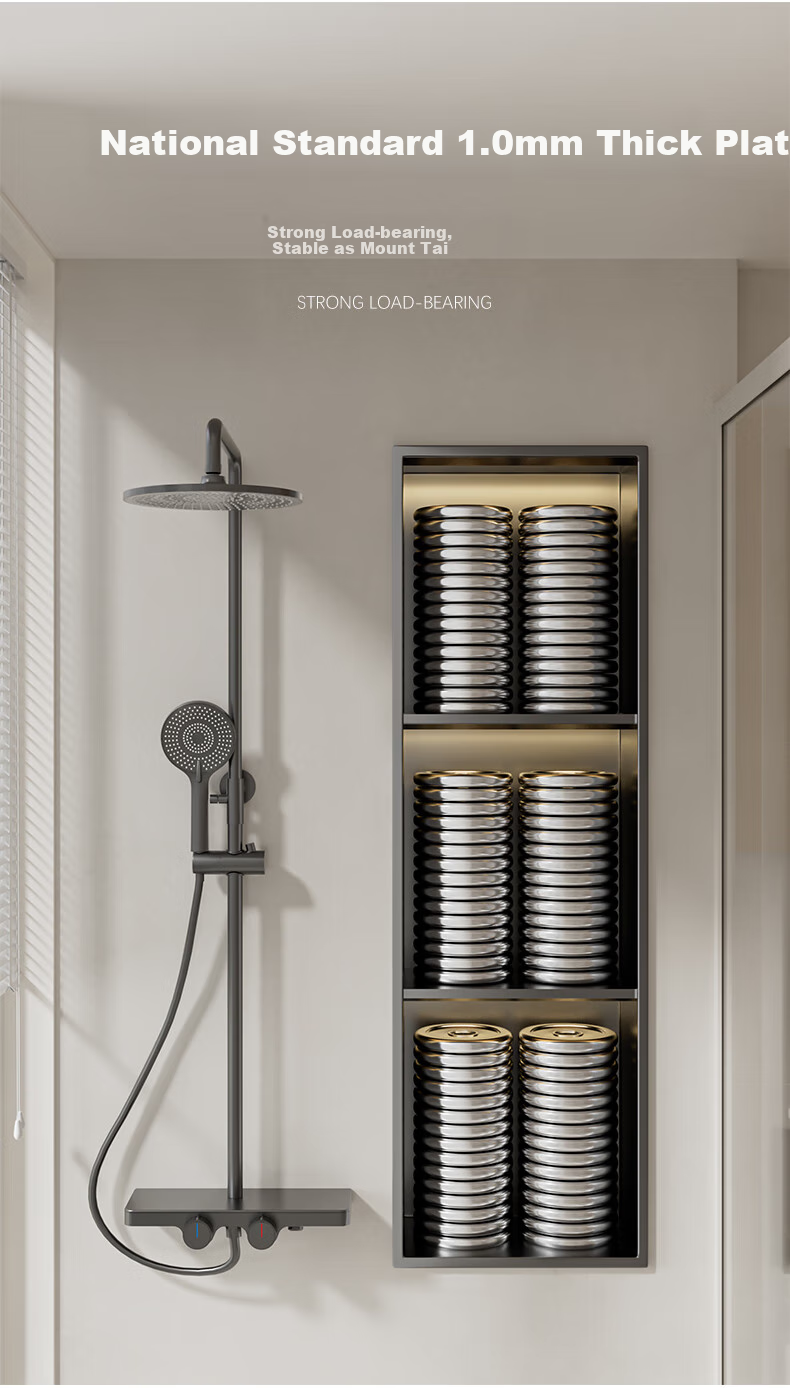 Baizi 304 Stainless Steel Bathroom Storage Rack, Built-In Wall Cabinet with Door, Waterproof, 3-Tier Large Capacity Storage Unit for Bathroom 10