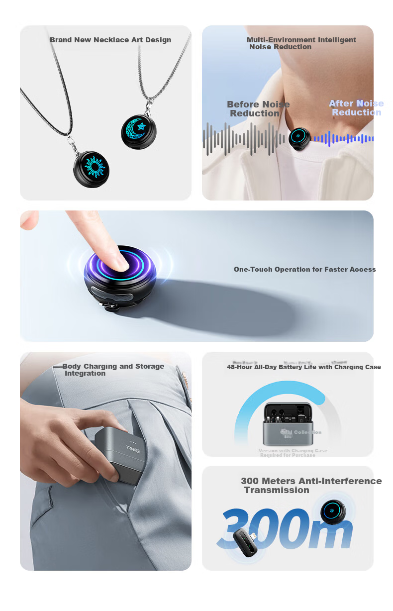 Haomuren Wireless Lavalier Microphone M9, Live Streaming Equipment for Streamers, TikTok Karaoke Interview Recording Microphone, Outdoor Professional Noise-Cancelling Mic, Button Microphone for Short Video Vlog 2
