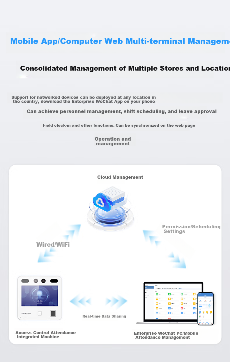 Qiyeweixin Facial Recognition Access Control And Attendance System All-In Machine, Employee Smart Face-Scanning Clock-In Device for Office, Mobile Remote Management to Unlock Doors 7