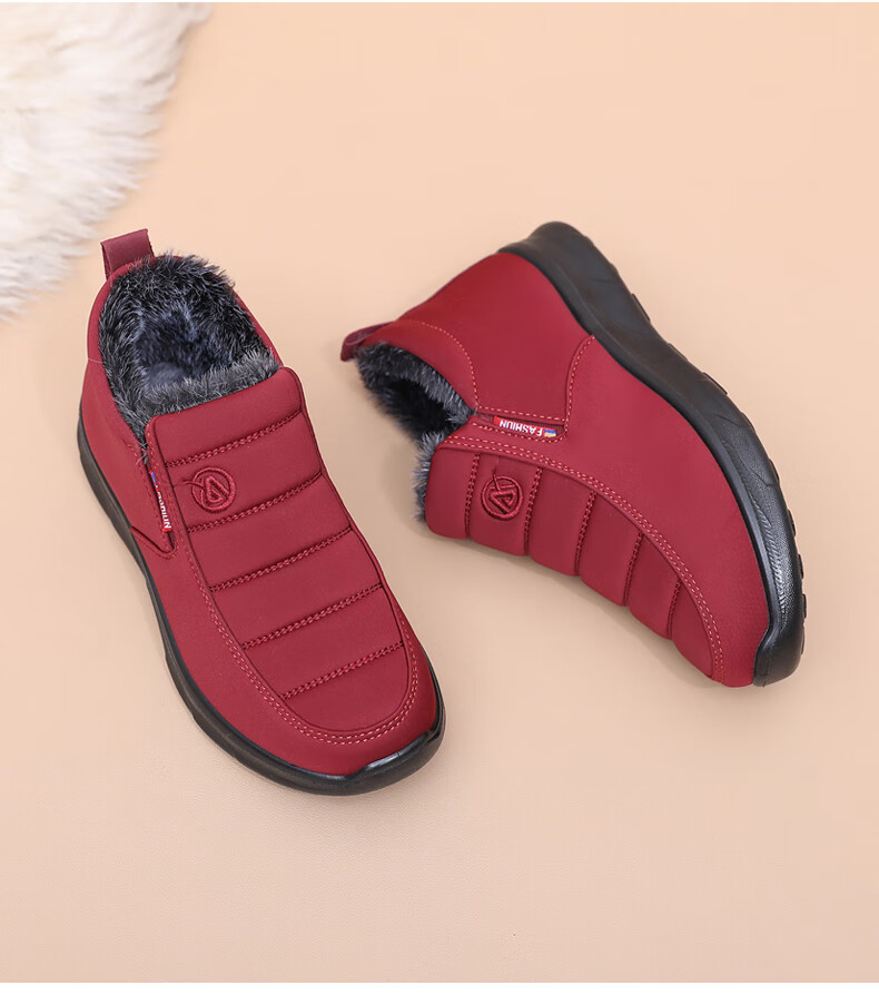 Anglerfish Old Beijing Cloth Shoes Winter Women's Middle-aged and Elderly Mom Fleece Thickened Warm Non-slip Cotton Shoes A8006 Red 36 13