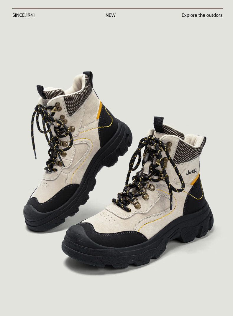 Jeep Women's Martin Boots Autumn Winter Height Increasing Thick Sole Hiking Ankle Boots British Style Black Outdoor Mountaineering Boots Black Gray Size 35 14