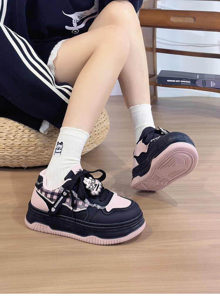 Huili Blue And Pink Sweet Girl Sneakers for Women, New Fashion Versatile Student Platform Korean-Style Casual Shoes, Black And Pink, Size 35 20