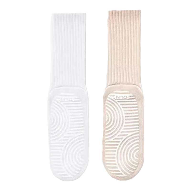 Kelorock Women's Mid-Calf Yoga Socks Non-Slip Silicone Fitness Pilates Jump Rope Cycling Xinjiang Cotton 2 Pairs White+Pink