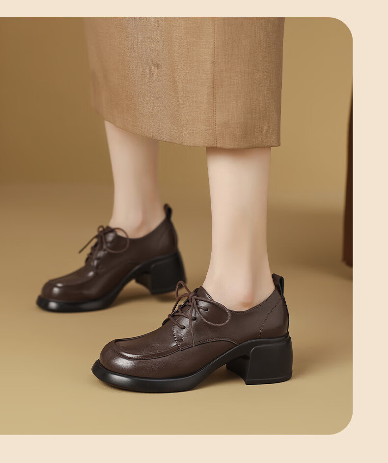 MULINSEN Women's Autumn Winter Fashion Versatile Loafers Thick Sole Height Increasing Commuter Leather Shoes Black Size 39 12
