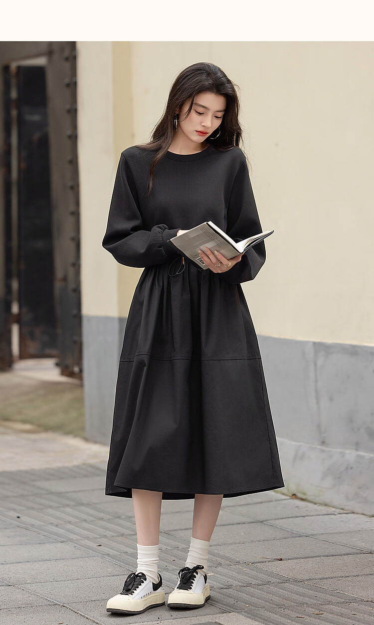 Demana [Spade Contract] Spring 280G Air Layer Elastic Waist Ruched Patchwork Relaxed Fit Women's Dress 8