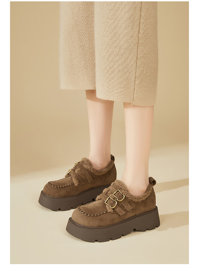 DAPHNE Women's Petite Thick Sole Full Coverage Birkenstock Shoes with Buckle, Fleece Lined, Warm and Fashionable Flats, Brown, Size 37 3