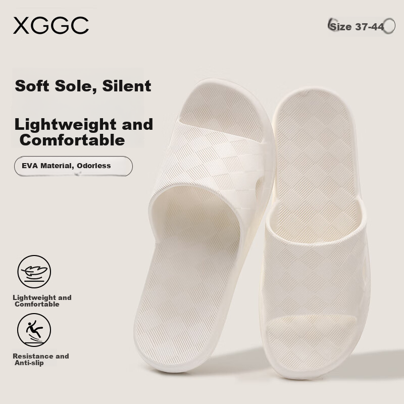 XGGC Slippers for Men And Women, Summer Outdoor Wear, Diamond Pattern Bathroom Non-Slip Shower Slippers, Indoor Home Use, White, Size 37-38
