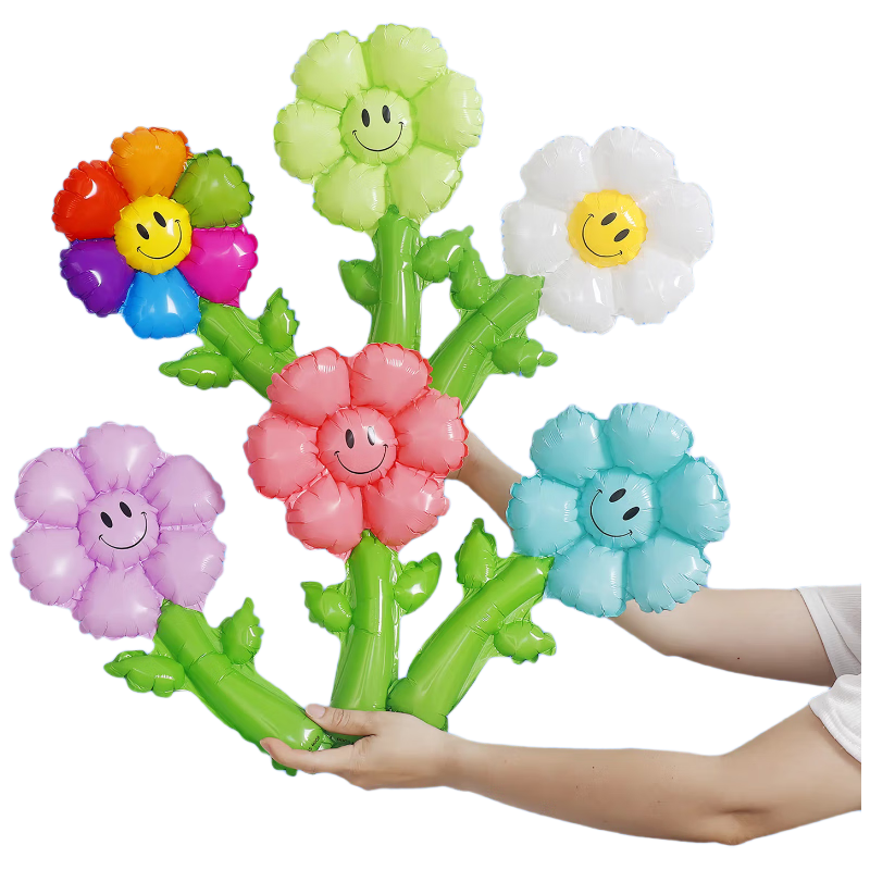 Jingtang Colorful Smiley Face Handheld Sunflower Decorative Classroom Photo Props Smiley Face Flower Daisy Balloon Decoratio