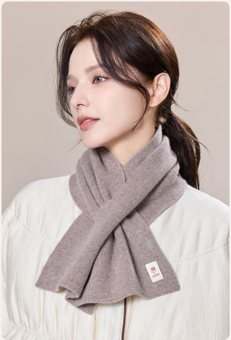 JIUMU Pure Wool Interwoven Small Scarf Women's Autumn Winter Warm Neck Warmer Lightweight Short Scarf for Girls 9