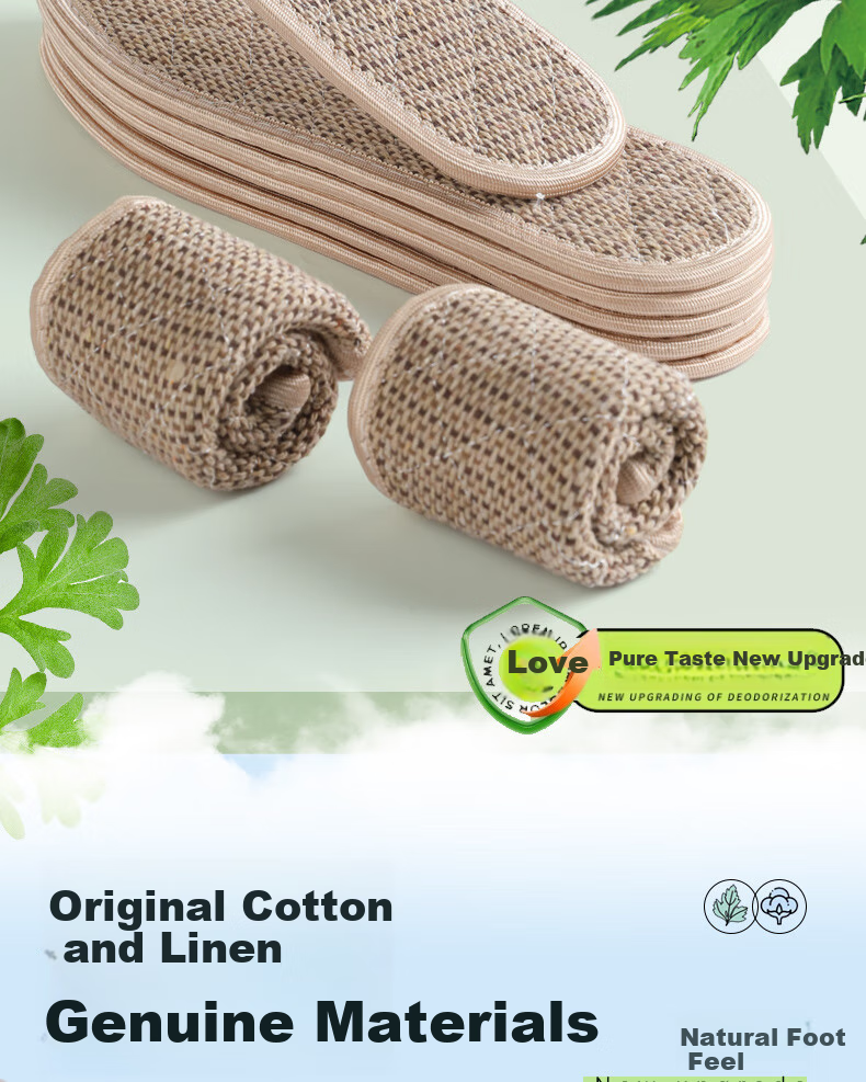 FOOTOPPO Cotton And Linen Odor-Free Insoles for Men And Women, Pure Cotton Sweat-Absorbing Insoles, Comfortable Soft-Bottomed Linen Breathable Ultra-Soft Insoles for Long-Standing 7
