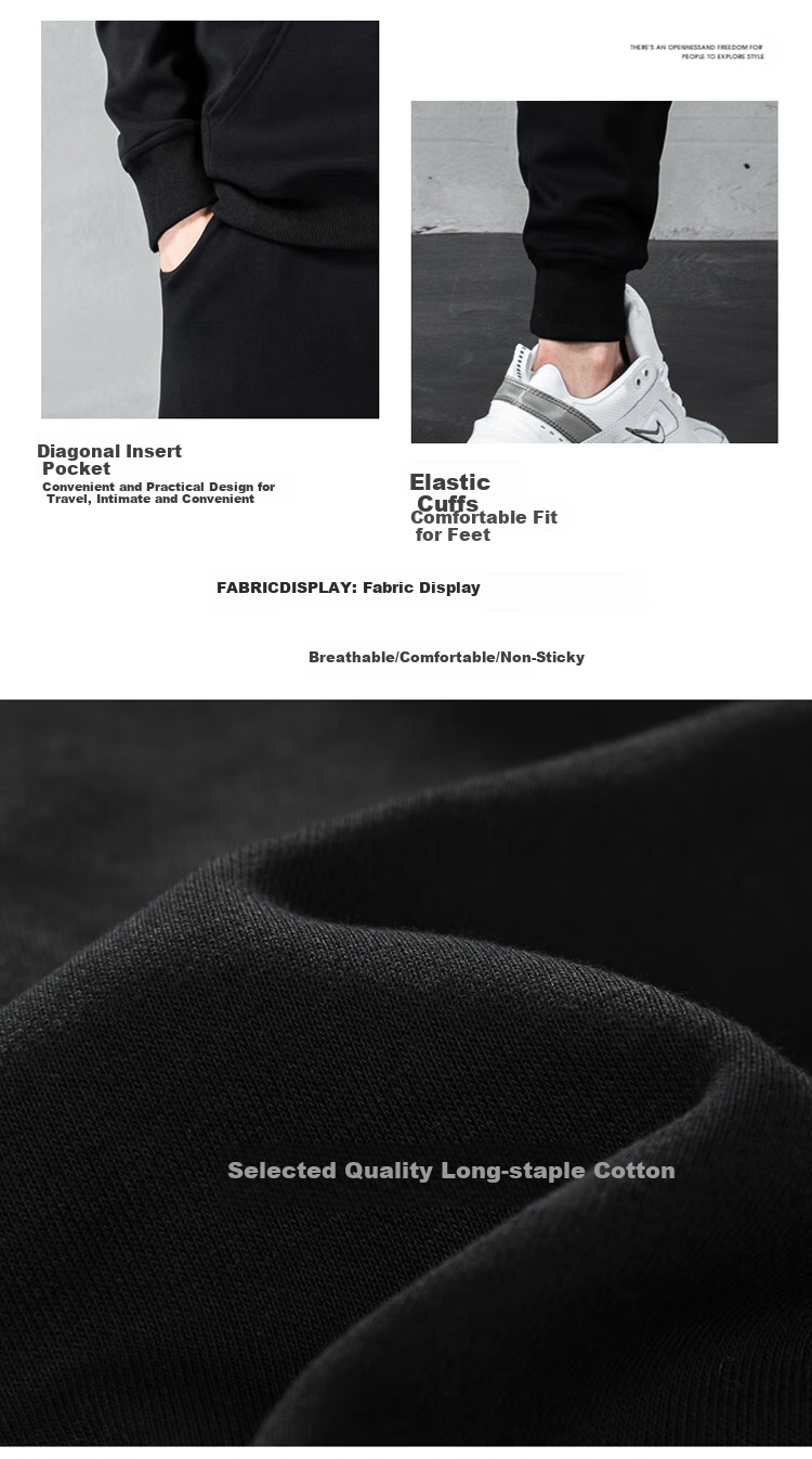 VANCAMEL Hoodie Set for Men, Spring And Autumn Sports Hooded Sweatshirt And Long Pants, Casual Two-Piece Set for Young Men, Black, XL 3