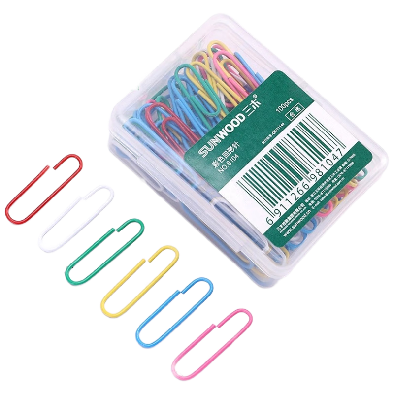 SUNWOOD (SUNWOOD) Colored Paper Clips/curly Paper Clips, 100 Pieces/box, Pack of 10 Boxes, 8104
