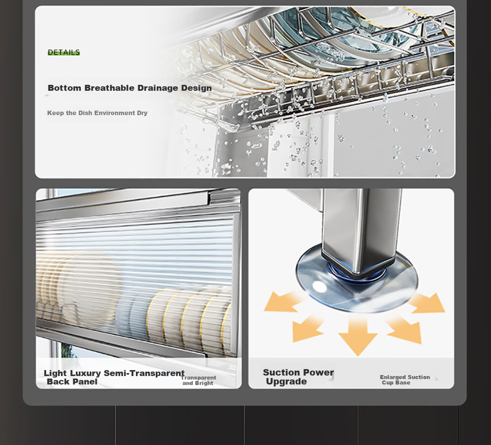 Shuaishi Kitchen Storage Rack, Stainless Steel Sink Shelf, Dish Organizer, Basin Drainer, with Cabinet Doors, 95cm Long 3