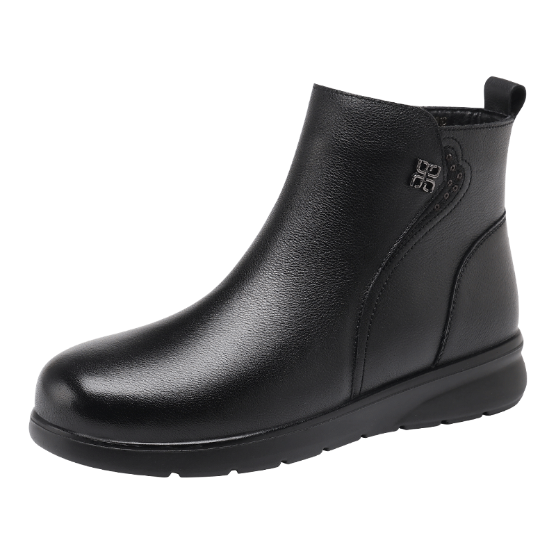 Red Dragonfly Women's Winter Fleece-Lined Warm Cotton Boots Soft Sole Comfortable Ankle Boots WTC457401 Black Size 37