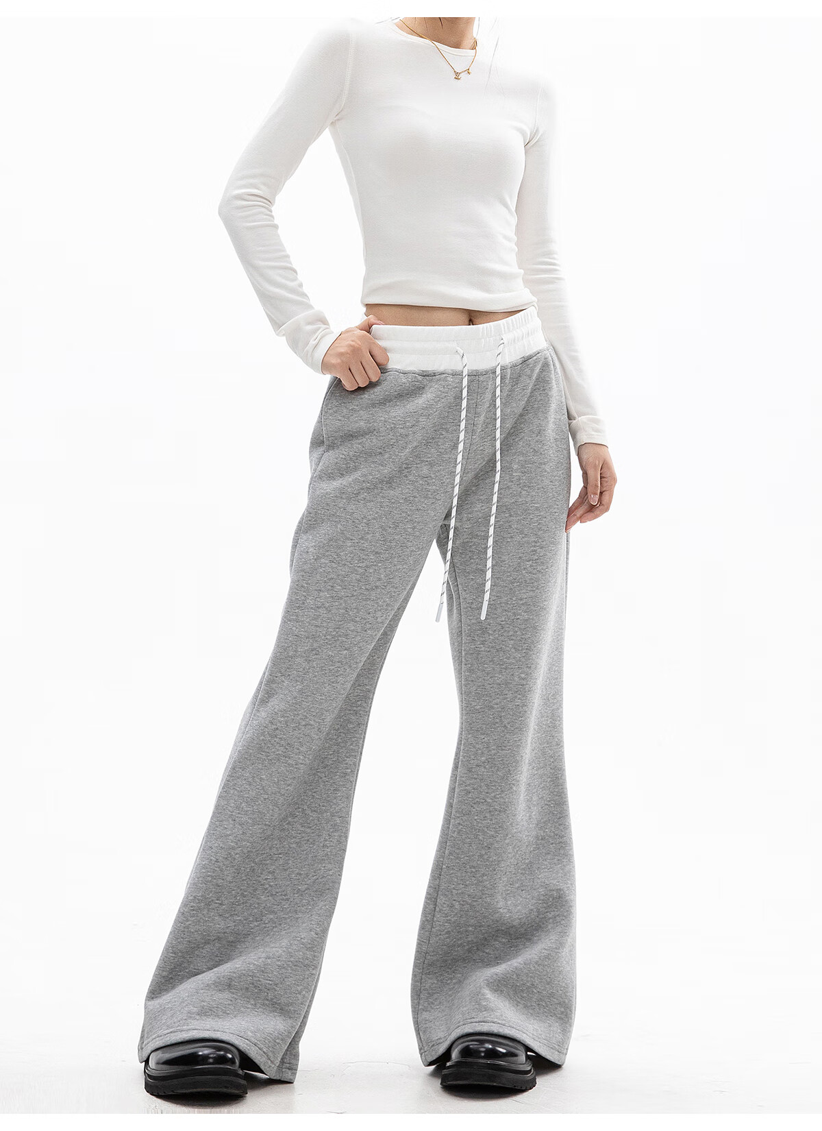 ICH MODE Women's American Style Flared Sports Pants Autumn Winter Straight Wide-Leg Casual Sweatpants BF Lazy Style Navy Blue S 9