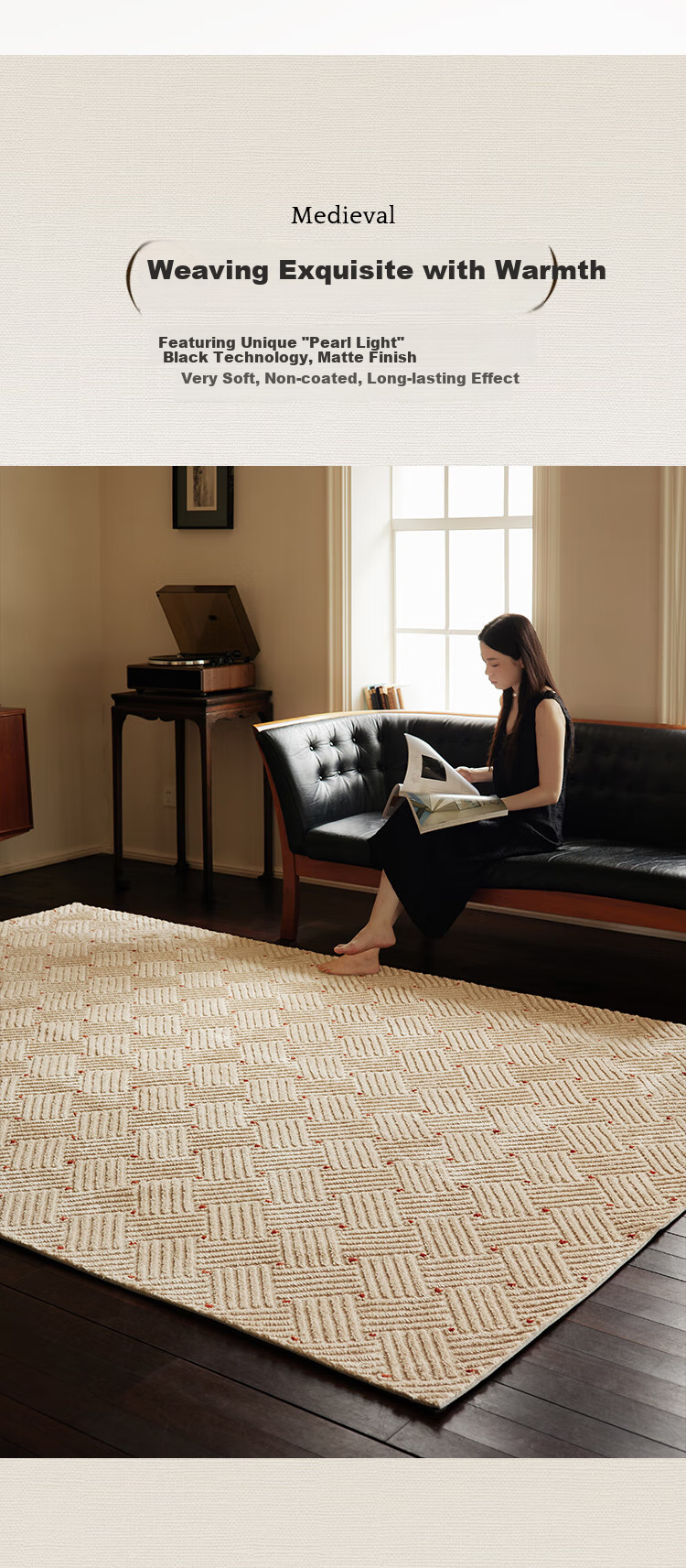 Keecy French Vintage Rug, Living Room Retro Luxury New Style Bedroom Cream-Colored High-End Home Bedroom Carpet 5