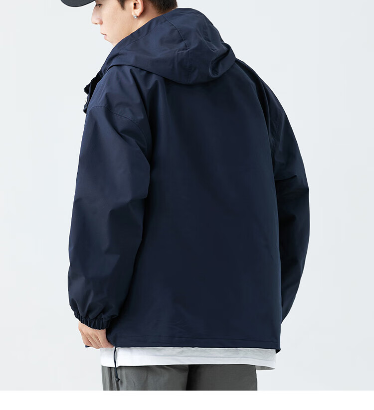 JEEPJEEP Men's Outdoor Jacket Autumn Winter Loose Fit Casual Trendy Coat Dark Blue 2XL 2